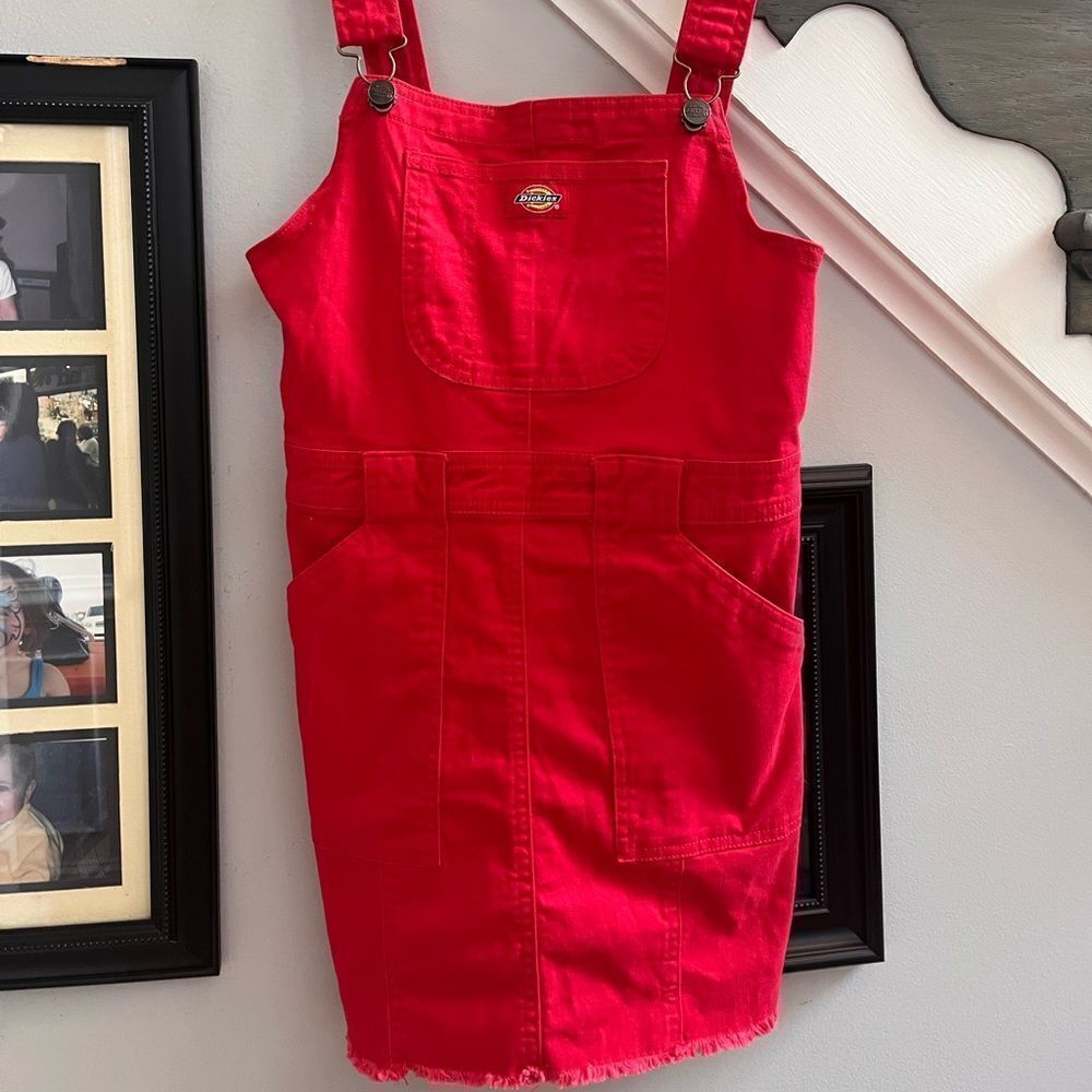 Dickies Red Overalls Skirt Dress sz XS EUC